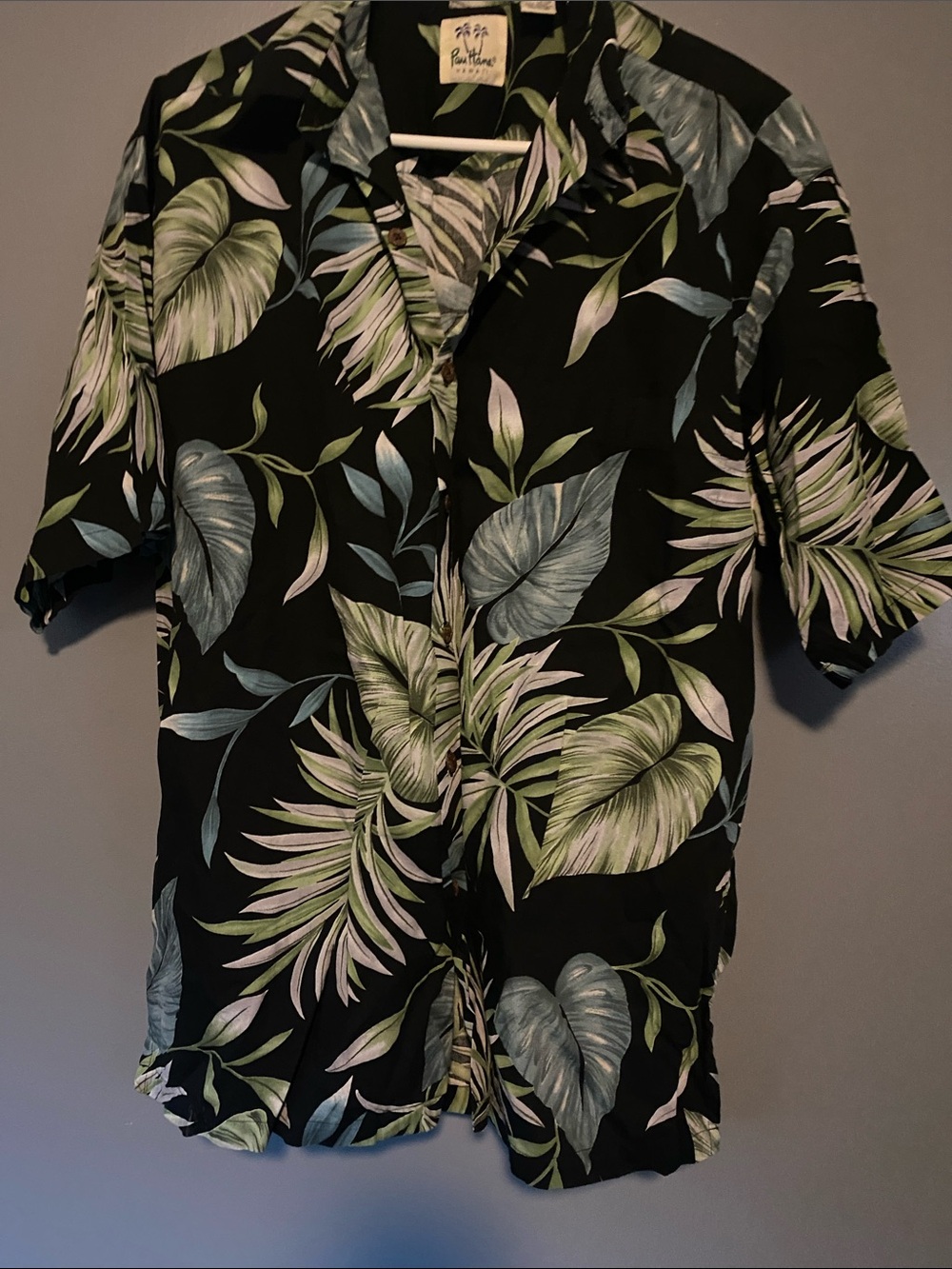 Pau Hana Tropical Leaf Print Short-Sleeve Button-Down Shirt - Black/Green size L